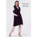 Laden Triko Büyük Kadın Beden Mevsimlik Anne Uzun Taşlı Mor Yelek