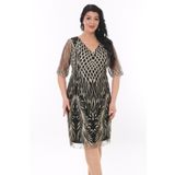 Ladies First Büyük Beden 3791 Siyah Kısa Abiye Elbise