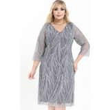 Ladies First Büyük Beden 3994 Gri Kısa Abiye Elbise - 4XL