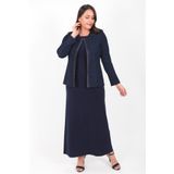 Ladies First Büyük Beden Lacivert Abiye Ceket Elbise Takım 3306