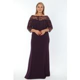 Ladies First Büyük Beden Mürdüm Uzun Abiye Elbise 3154