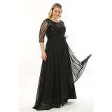 Ladies First Büyük Beden Siyah Uzun Abiye Elbise 3855