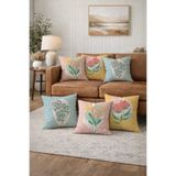 LadiesHome 43x43 cm Canlı Renkli Modern Çiçekli 6'lı Kırlent Seti - Çift Taraflı Dijital Baskı