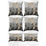 LadiesHome Gri Mozaik Çift Tarafı Baskılı 43x43 Kırlent Kılıfı Ve 30x50 Dikdörtgen Kırlent Kılıfı 6'lı Set