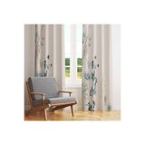 LadiesHome Krem Zemin Mavi Çiçekli Minimalist Botanical Tek Kanat Fon Perde 140x260 cm