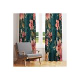 LadiesHome Lacivert Zemin Pembe Çiçekli Vintage Floral Tek Kanat Fon Perde 140x260 cm