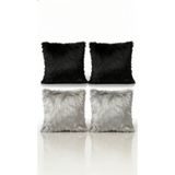 LadiesHome Peluş Dekoratif Kırlent Kılıfı 4’lü Set – Siyah & Gri Yumuşak Dokulu Koltuk Yastık Kılıfı 43x43