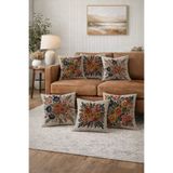 LadiesHome Renkli Çiçek Punch Nakış Desenli Kırlent Kılıfı 6’lı Set 43x43 cm Dijital Baskı