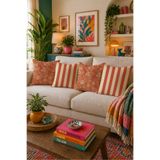 LadiesHome Vintage Çizgili Çiçek Desenli 4lü Kırlent Kılıfı Kiremit Renk Dekoratif Yastık Seti 43x43 cm