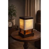 Ladin Masif Ahşap El İşçiliği Abajur – Keten İp Detaylı Kahve 15x15x27 cm E14 abajurretroip
