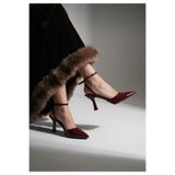 lady feet Kadın bordo Rugan Sivri Burun Bantlı Topuklu Ayakkabı