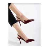 lady feet Kadın Sivri Burun Konik 7cm Topuklu bordo Slingback Yandan Tokalı Yazlık Mezuniyet Ayakkabısı