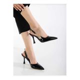 lady feet Kadın Sivri Burun Konik 7cm Topuklu Siyah Slingback Yandan Tokalı Yazlık Mezuniyet Ayakkabısı