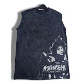 Lady Gaga Baskılı Yıkamalı Kolsuz Tişört, Unisex Mayhem Yazılı Sıfır Kol Atlet - Siyah - 4XL