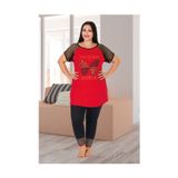 Lady Kadın Kırmızı Büyük Beden Kısa Kollu Pijama Takımı L-406