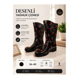 Lady Kadın LALE Desenli 35 Cm Uzun Bahçe Yağmur Çizmesi