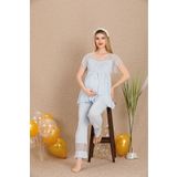 Lady Lingerie Düğme Yakalı Kısa Kollu Dantel Detaylı Lohusa-Hamile Pijama Takımı