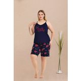 Lady Lingerie İnce Askılı Çiçekli Şortlu Battal Beden Kadın Pijama Takımı