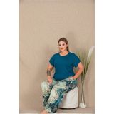 Lady Lingerie Kısa Kollu Bisiklet Yakalı Desenli Battal Beden Kadın Pijama Takımı