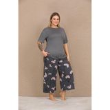 Lady Lingerie Kısa Kollu Kaprili Çiçekli Büyük Beden Kadın Pijama Takımı