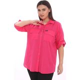 Lady Majestic %100 Cotton Büyük Beden Natural Gömlek - Fuşya - 44