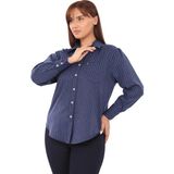Lady Majestic Büyük Beden Çizgili Gömlek - Lacivert - 50