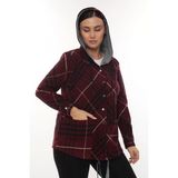Lady Majestic Büyük Beden Rahat Kalıp Kapüşonlu Oduncu Kadın Gömlek Hırka - 48 - Bordo