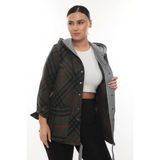 Lady Majestic Büyük Beden Rahat Kalıp Kapüşonlu Oduncu Kadın Gömlek Hırka - 52 - Haki