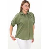 Lady Majestic Cotton Yazlık Organik Büyük Beden Kadın Gömlek - 58 - Haki