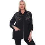 Lady Majestic Dokuma Motifli Pamuklu Büyük Beden Fermuarlı Desenli Gömlek Ceket | 44-58 Beden - 50 - Siyah