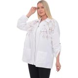Lady Majestic Dokuma Motifli Pamuklu Büyük Beden Fermuarlı Desenli Gömlek Ceket | 44-58 Beden - 52 - Beyaz