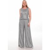 Lady Majestic Palazzo Pullu Payetli Bol Paça Pantolon Işıltılı Abiye 36 - 58 - Gri - 46