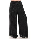 Lady Majestic Palazzo Pullu Payetli Bol Paça Pantolon Işıltılı Abiye 36 - 58 - Siyah - 46
