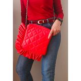 Lady Peony Narçiçeği Fırfırlı Hakiki Deri Çanta - Nar Çiceği