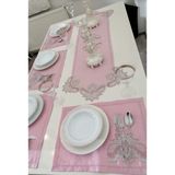 Lady Rio Amerikan Servis,runner ve Supla'lı 8 Kişilik Sunum Takımı.fransız Dantel Sunum Takıımı - 138 x 138 cm - Pembe
