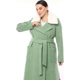 Lady Sharm Natural Kaşmir Astarlı Boynu Vizon Kaban - Açık Yeşil - 36