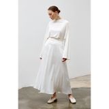 LADYA COLLECTION Beyaz Saten A Kesim Uzun Viena Etek