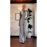 LADYA COLLECTION Gri Yüksek Bel Geniş Paça Pantolon ve Yelek Eden Takım