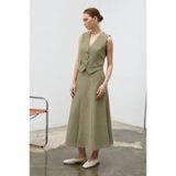 LADYA COLLECTION Haki Yeşil Etek Yelek Keten Siena Takım