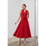 LADYA COLLECTION Kırmızı Keten Etek Yelek Siena Takım