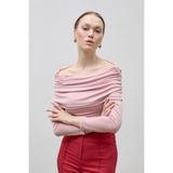 LADYA COLLECTION Pudra Rengi Kayık Yaka Drapeli Uzun Kollu Amaris Bluz