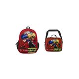 Ladybug ve Cat Noir Kabartmalı İlkokul Sırt Çantası, 31x39x16 cm, Kırmızı, Beslenme Çantası Seti
