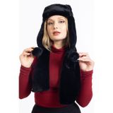 Ladycolor Peluş Kulaklı Pilot Şapka Atkılı Takım Siyah
