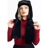 Ladycolor Siyah Peluş Kulaklı Pilot Şapka Atkılı Takım Rahat Kullanım için - Tek Beden