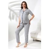 LadyMina Pijama Hamile Lohusa Gri Klasik İkili Pijama Takımı