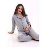 LadyMina Pijama Hamile Lohusa Uzun Kol %100 Koton Bel Lastik Ayarlı Pijama Takımı