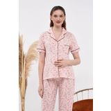LadyMina Pijama Hamile Ve Lohusa Pembe Çiçek Desen Kısa Kol Ikili Pijama Takımı
