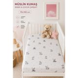 LADYNİL %100 Pamuk Müslin Lastikli Bebek&Çocuk Çarşafı 70x140 cm | 2 Kat Müslin, Desenli | Nefes Alan Yumuşak Beşik Çarşafı