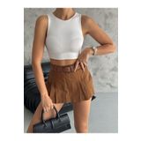 ladyzey kadın ecru bisiklet yaka önü çift katlı kolsuz crop bluz