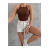 ladyzey kadın kahverengi halter yaka kaşkorse bluz